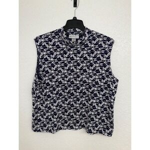 Dressbarn‎ Womens 3XL Sleeveless Mock Neck Top Navy White Lace Pattern